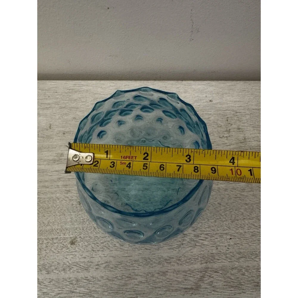 Vintage Borske Sklo Czech Blue Glass Optical Olives Coin Dot Vase MCM